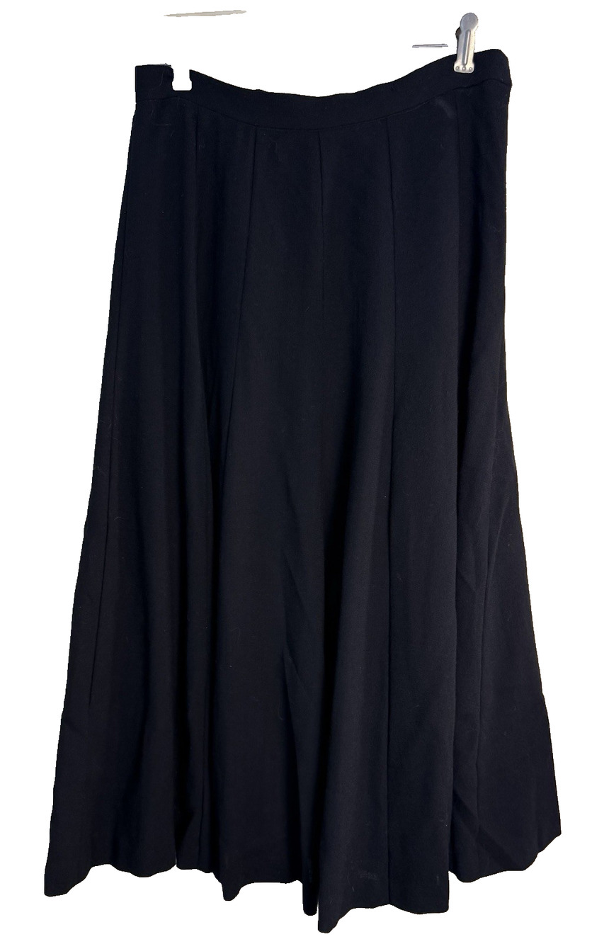 Vtg 80's Helen Fabrikant Jet Black 100% Wool Pleated A-line Skirt Goth Minimalis